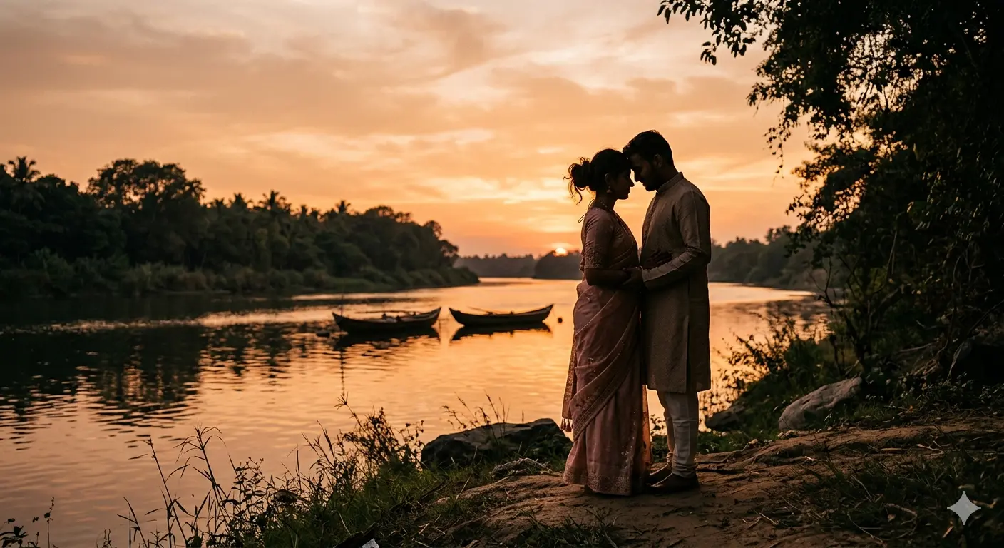 Couple by riverbank